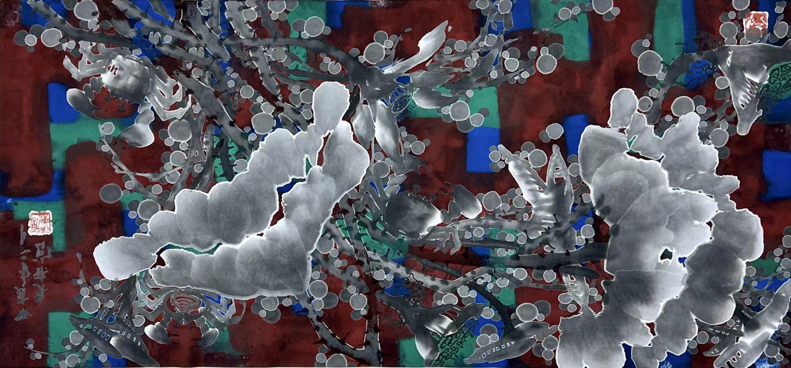 《荷蟹》系列 45X97cm 纸本水墨设色 2024年元月 (2)