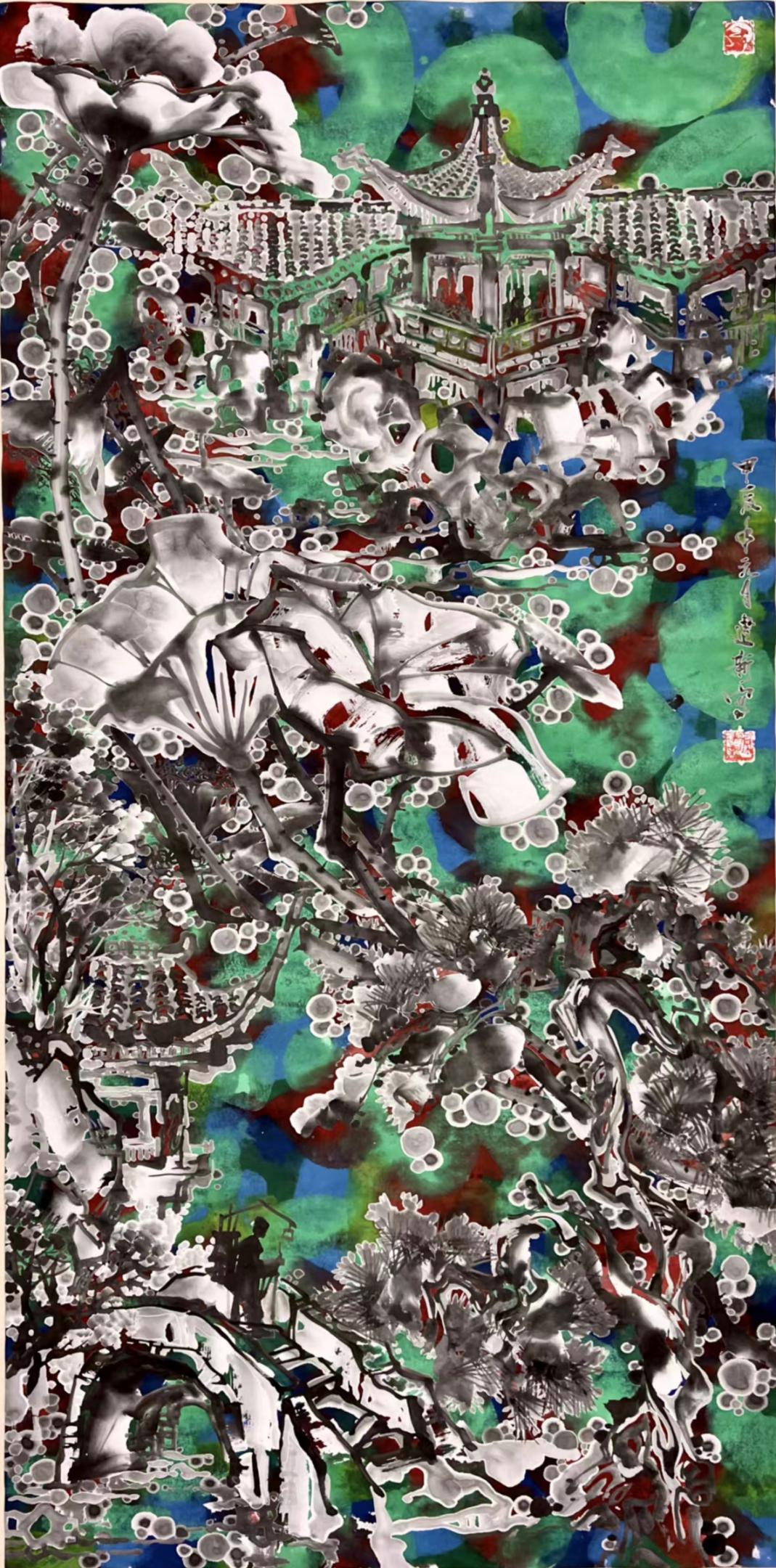 《苏州留园》138X 69Xcm 纸本水墨设色2024年元月